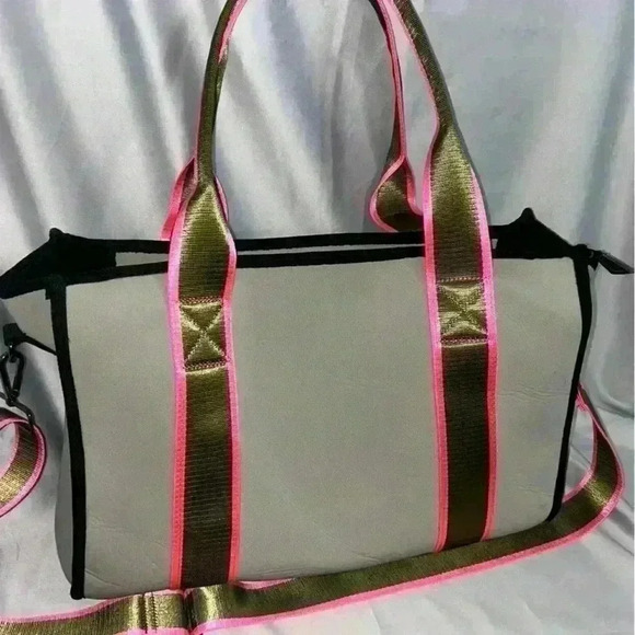 HAUTE SHORE ISLA TOTE - SWANK In A Tan, Goldfish-green And Hot Pink Colors. EUC! - Picture 9 of 13